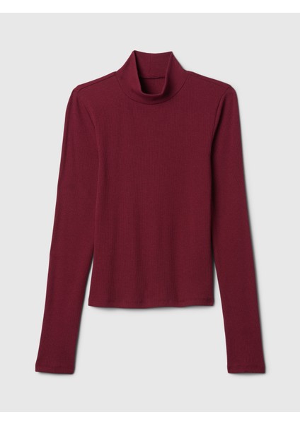 Kadın Bordo Modern Fitilli Crop Balıkçı Yaka T-Shirt