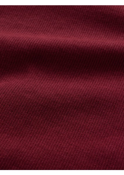 Kadın Bordo Modern Fitilli Crop Balıkçı Yaka T-Shirt