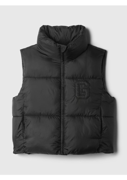 Kadın Siyah Gap Logo Geri Dönüştürülmüş Crop Puffer Şişme Yelek