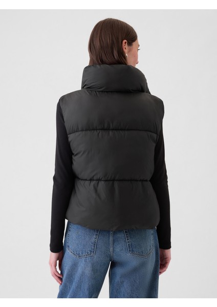 Kadın Siyah Gap Logo Geri Dönüştürülmüş Crop Puffer Şişme Yelek