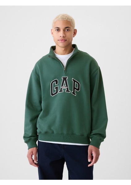 Erkek Koyu Yeşil Gap Logo Heavyweight Pullover Sweatshirt