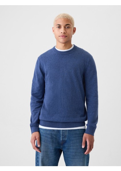 Erkek Mavi CashSoft bisiklet yaka kazak