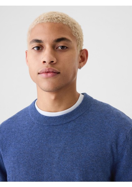 Erkek Mavi CashSoft bisiklet yaka kazak modelleri