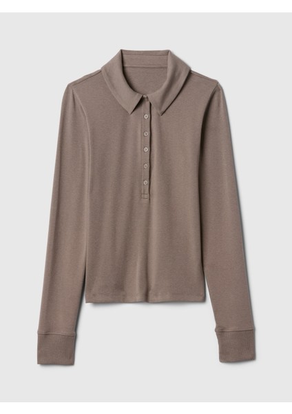 Kadın Kahverengi Modern Crop Polo Yaka T-Shirt fiyatları