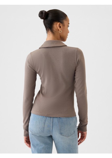 Kadın Kahverengi Modern Crop Polo Yaka T-Shirt fırsatları