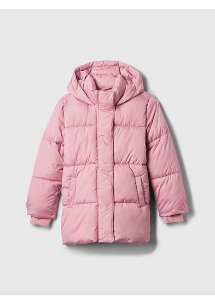 Kız Çocuk Pembe Geri Dönüştürülmüş Heavyweight Primaloft® Puffer Şişme Mont