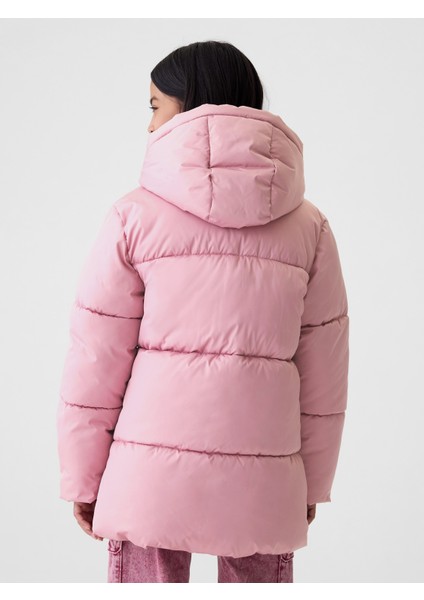 Kız Çocuk Pembe Geri Dönüştürülmüş Heavyweight Primaloft® Puffer Şişme Mont