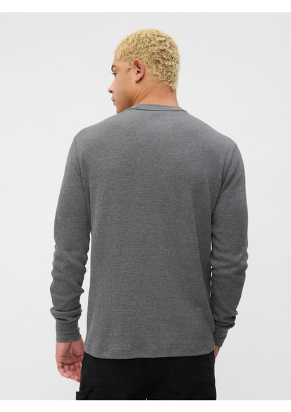 Erkek Gri Waffle-Knit Crewneck T-Shirt fırsatları