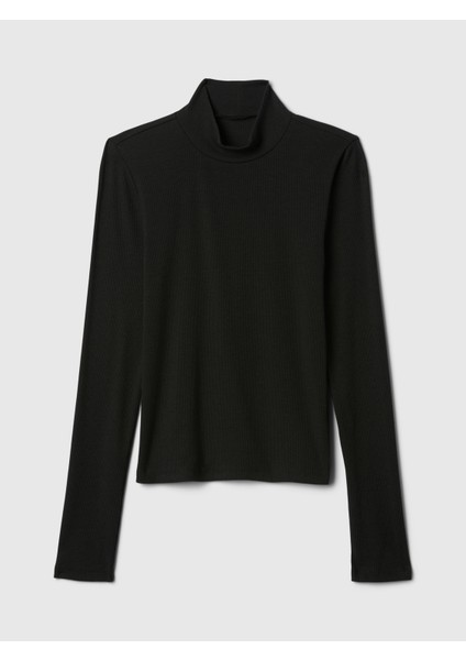 Kadın Siyah Modern Fitilli Crop Balıkçı Yaka T-Shirt fiyatları