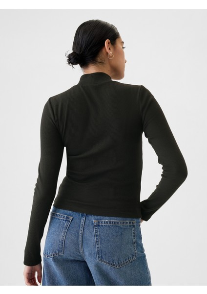 Kadın Siyah Modern Fitilli Crop Balıkçı Yaka T-Shirt fırsatları