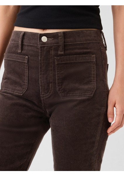 Kadın Kahverengi High Rise Kadife '70s Flare Jean Pantolon fiyatları