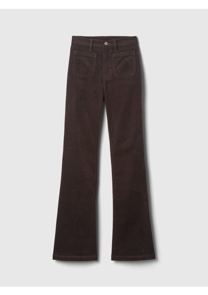 Kadın Kahverengi High Rise Kadife '70s Flare Jean Pantolon modelleri