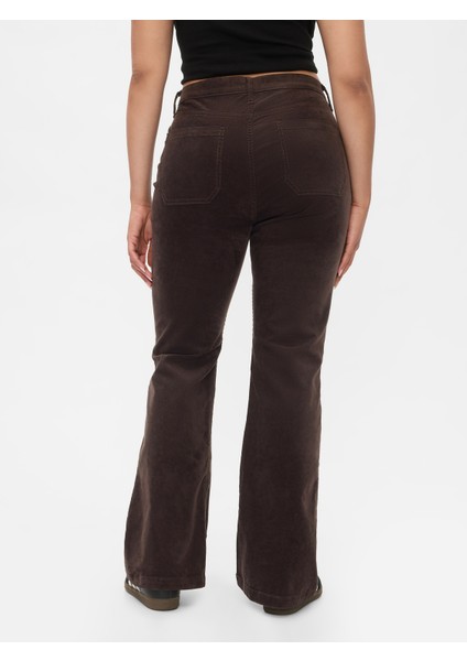 Kadın Kahverengi High Rise Kadife '70s Flare Jean Pantolon fırsatları