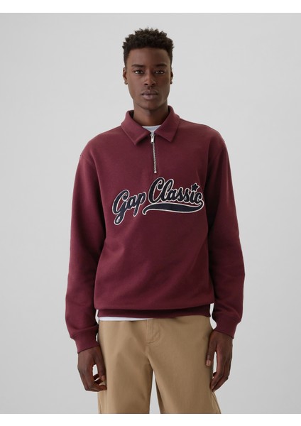 Erkek Bordo Gap Logo Vintage Soft Fermuarlı Pullover Sweatshirt