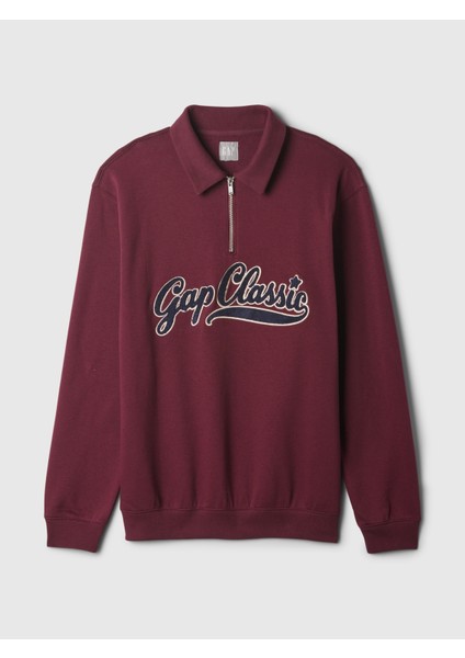 Erkek Bordo Gap Logo Vintage Soft Fermuarlı Pullover Sweatshirt