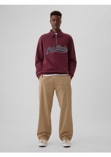 Erkek Bordo Gap Logo Vintage Soft Fermuarlı Pullover Sweatshirt