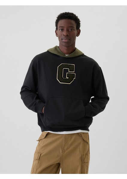 Erkek Siyah Gap Logo Colorblock Varsity Sweatshirt