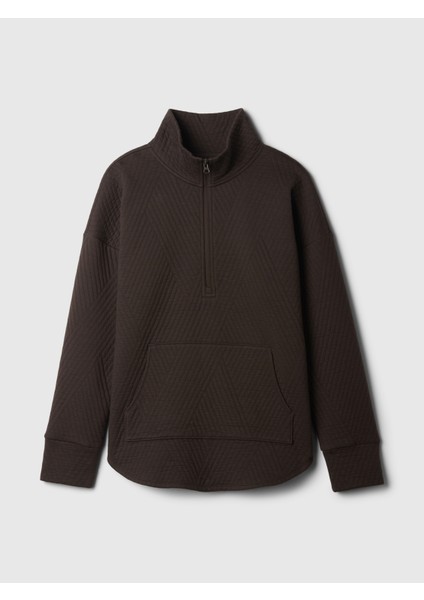 Kadın Kahverengi Gapfit Kapitone Jacquard Fermuarlı Pullover Ceket