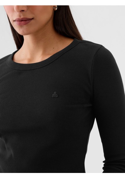 Kadın Siyah Brannan Bear Işlemeli Fitilli T-Shirt