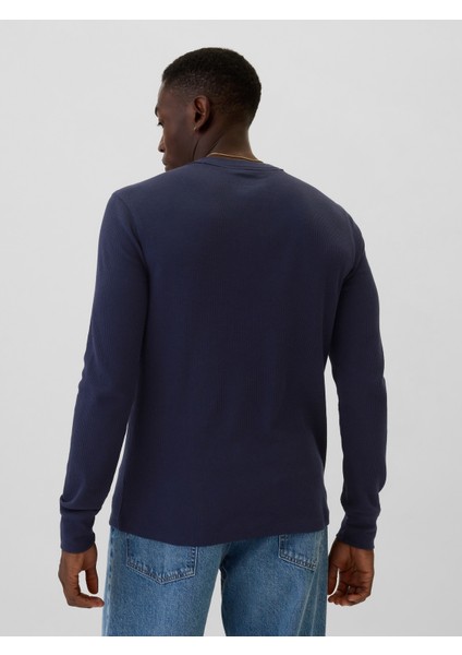 Erkek Lacivert Waffle-Knit Crewneck T-Shirt fırsatları