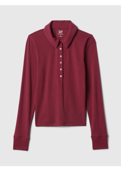 Kadın Bordo Modern Crop Polo Yaka T-Shirt