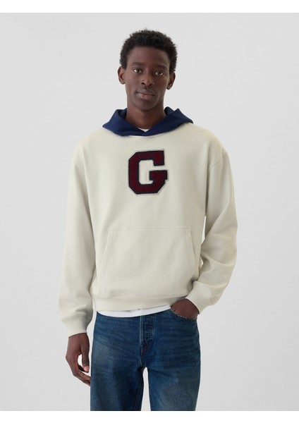 Erkek Kırık Beyaz Gap Logo Colorblock Varsity Sweatshirt