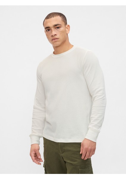 Erkek Kırık Beyaz Waffle Örgü T-Shirt