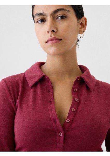 Kadın Bordo Modern Crop Polo Yaka T-Shirt modelleri