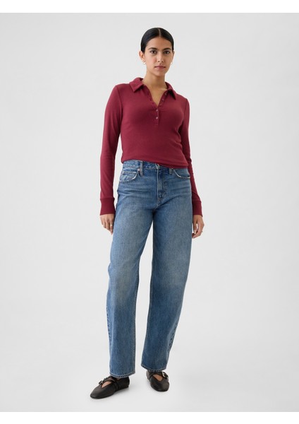 Kadın Bordo Modern Crop Polo Yaka T-Shirt fırsatları