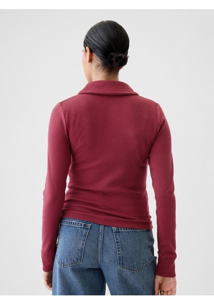 Kadın Bordo Modern Crop Polo Yaka T-Shirt indirimleri
