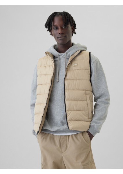 Erkek Bej Gap Logo Coldcontrol Puffer Şişme Yelek