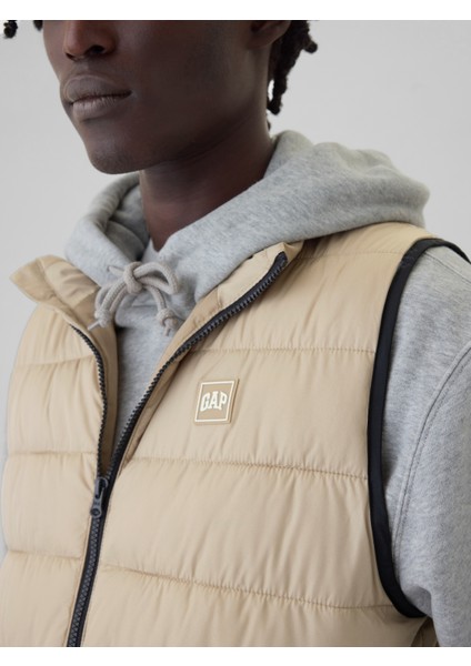 Erkek Bej Gap Logo Coldcontrol Puffer Şişme Yelek