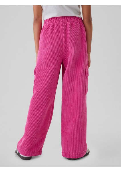 Kız Çocuk Pembe Wide-Leg Kadife Pull-On Kargo Pantolon