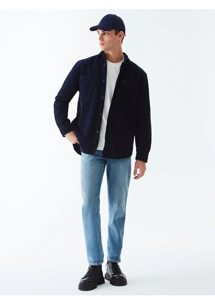 Erkek Basıc Uzun Kol Kadife Lacivert Gömlek