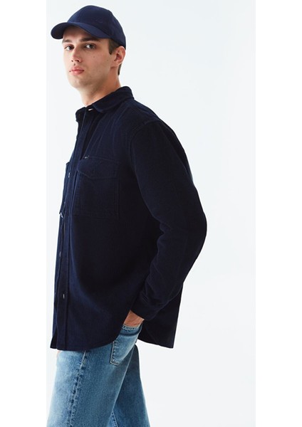 Erkek Basıc Uzun Kol Kadife Lacivert Gömlek fırsatları