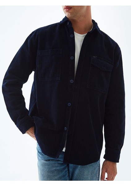 Erkek Basıc Uzun Kol Kadife Lacivert Gömlek indirimleri