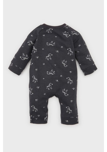 Erkek Bebek Yenidoğan 2'li Takım Zebra Baskılı Uzun Kollu Tulum Bere D3028A524AU