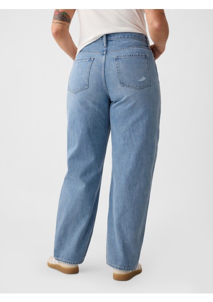 Kadın Mavi High Rise Barrel Jean Pantolon modelleri