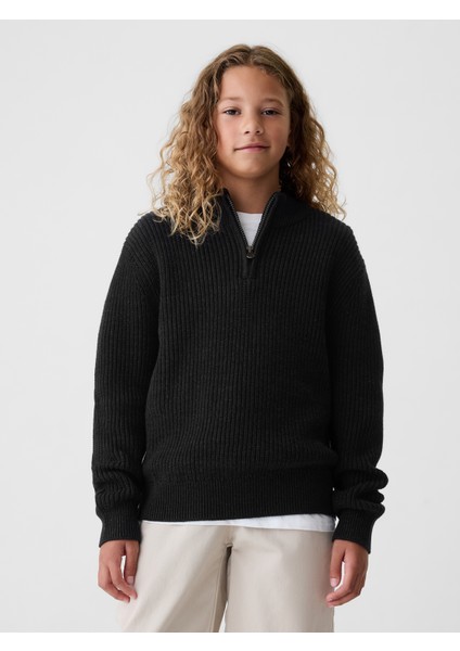 Erkek Çocuk Siyah Shaker Örgü Pullover Kazak