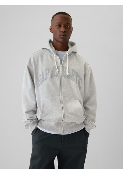 Erkek Gri Gap Logo Heavyweight Fermuarlı Sweatshirt