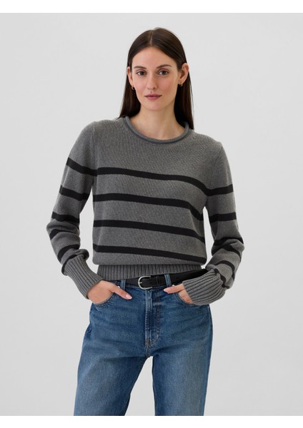 Kadın Gri Rulo Yaka Kazak