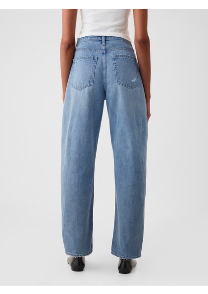 Kadın Mavi High Rise Barrel Jean Pantolon indirimleri