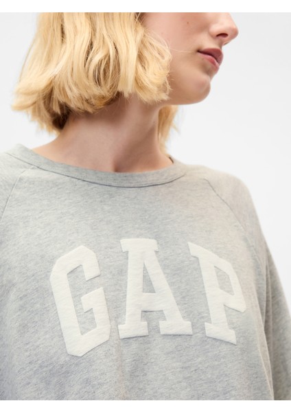 Kadın Gri Organik Pamuk Raglan Gap Logo T-Shirt modelleri