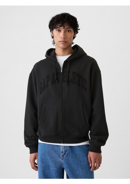 Erkek Siyah Gap Logo Heavyweight Fermuarlı Sweatshirt
