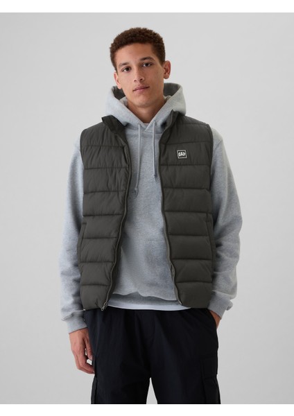 Erkek Siyah Gap Logo Coldcontrol Puffer Şişme Yelek
