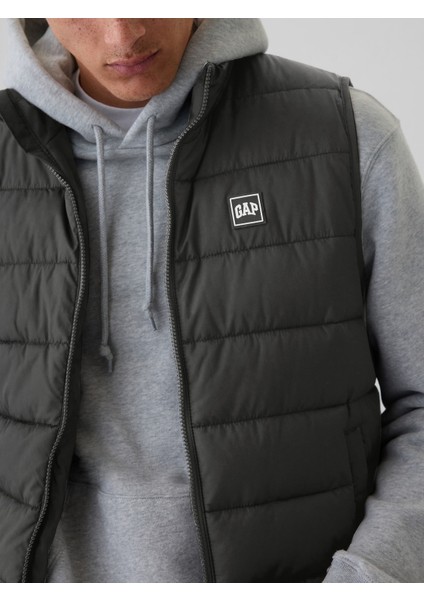 Erkek Siyah Gap Logo Coldcontrol Puffer Şişme Yelek