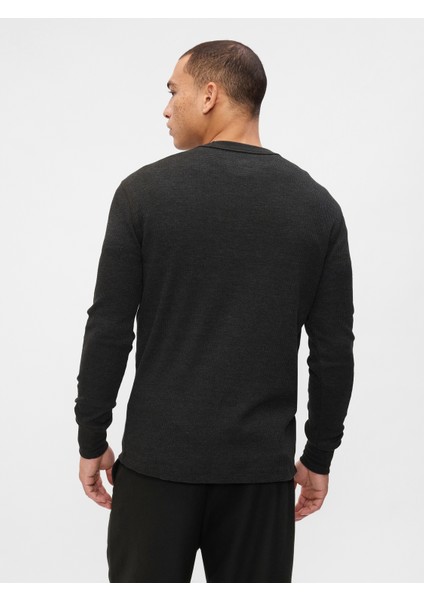 Erkek Siyah Waffle-Knit Crewneck T-Shirt fırsatları