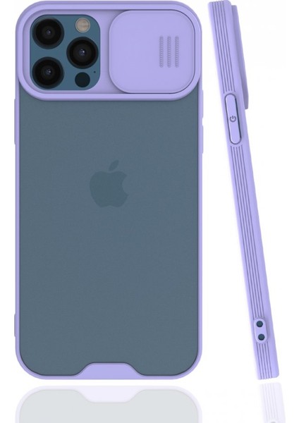 Apple iPhone 12 Pro Max Kılıf Darbelere Dayanıklı Kamera Koruma Sürgülü Platin Kapak