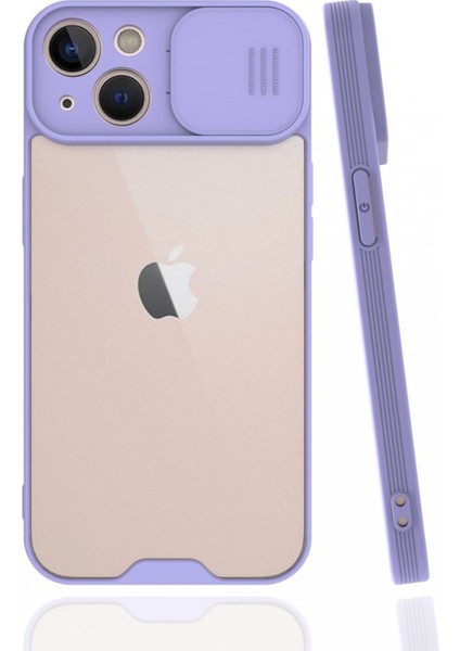 Apple iPhone 13 Kılıf Darbelere Dayanıklı Kamera Koruma Sürgülü Platin Kapak