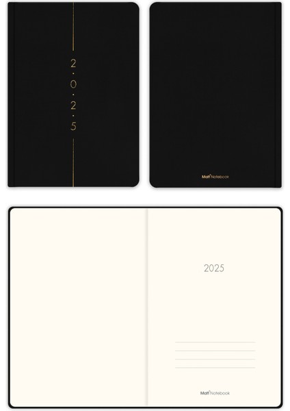 Matt Notebook 2025 Yılı A5 Keten Haftalık Ajanda 15X21 cm - 12 Aylık Siyah